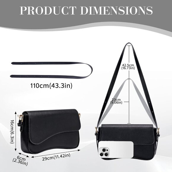 Chic 11.4-Inch Black Hobo Bag with Adjustable Strap - Perfect for Everyday Use - Picture 5 of 7